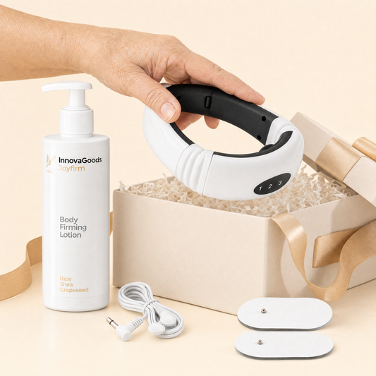 Geschenkset — eine Hand hebt das Massagegerät